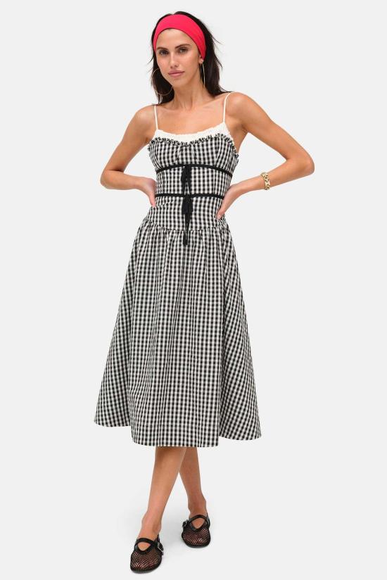  포러브앤레몬스 롱 원피스 For Love & Lemons 조지아 깅엄 미디 드레스 블랙