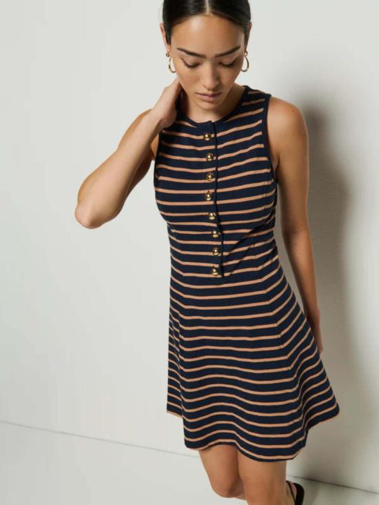  네이션 리미티드 숏 원피스 제이나 드레스 라떼 스트라이프 - NATION LTD