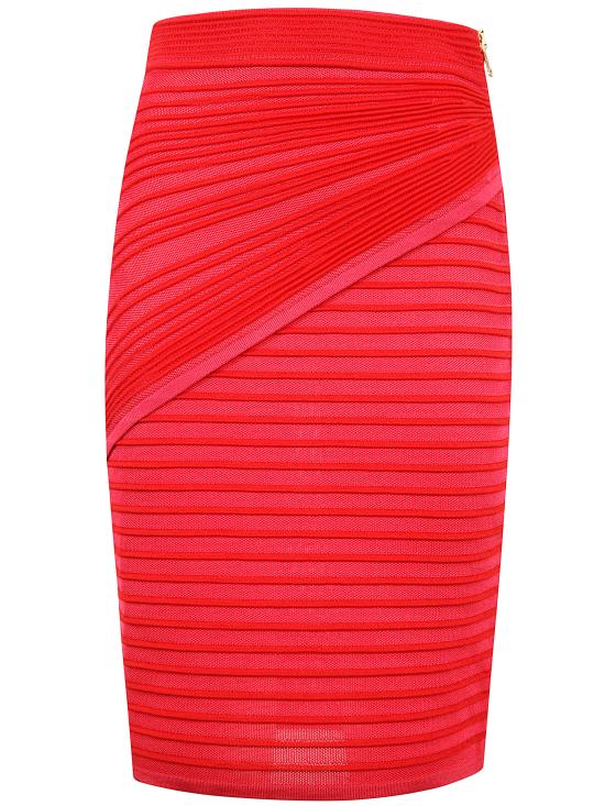 25SS 발망 미디 스커트 EF0LC047KI38 OKO FUXIA RED - BALMAIN