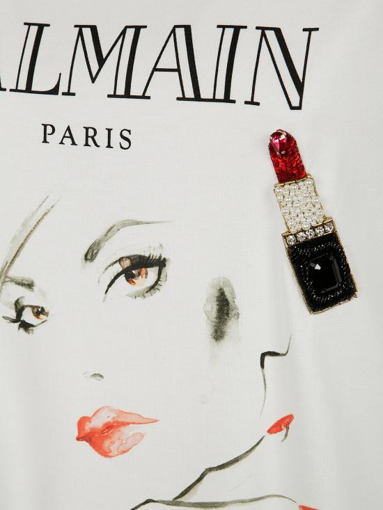  발망 반팔 티셔츠 EF0EG129GE86 GRR WHITE BLACK RED - BALMAIN