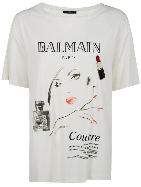  발망 반팔 티셔츠 EF0EG129GE86 GRR WHITE BLACK RED - BALMAIN