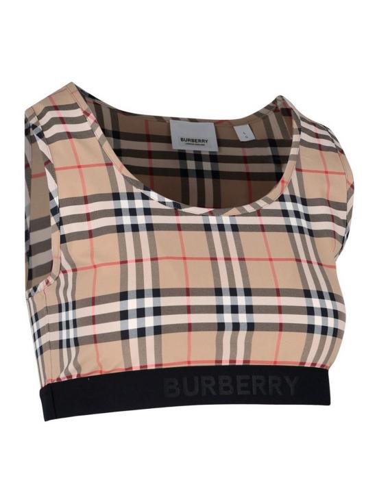 버버리 체크 패턴 로고 브라탑 민소매 티셔츠 8049477 Beige - BURBERRY