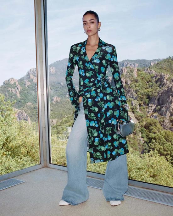  코페르니 롱 원피스 Coperni C 로고 프린트 랩 블라우스 드레스 프린트 블루 애플 - COPERNI