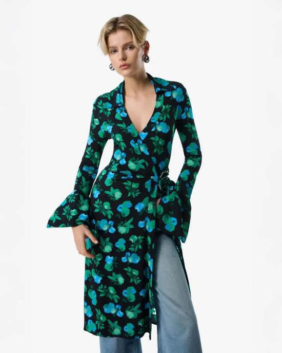  코페르니 롱 원피스 Coperni C 로고 프린트 랩 블라우스 드레스 프린트 블루 애플 - COPERNI