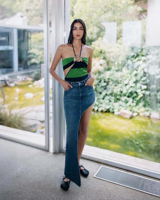  코페르니 원피스 수영복 니트 스트라이프 바디수트 그린/블루 - COPERNI