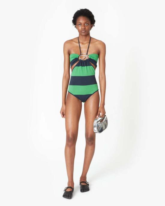  코페르니 원피스 수영복 니트 스트라이프 바디수트 그린/블루 - COPERNI