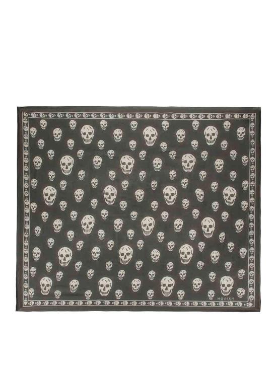 26SS 알렉산더 맥퀸 클래식 실크 블렌드 스컬 스카프 8078893052Q1078 Black