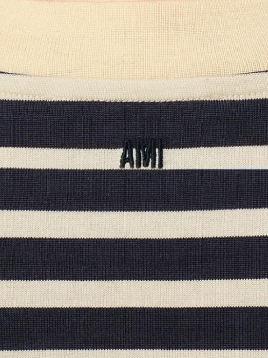 25SS 아미 반팔 티셔츠 UTS056JE01214330 NAVY BLUE WHITE CREME DOM - AMI