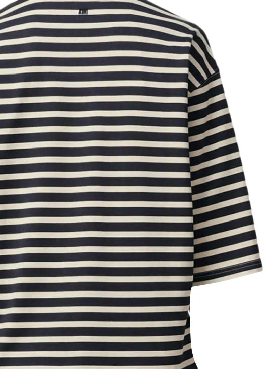 25SS 아미 반팔 티셔츠 UTS056JE01214330 NAVY BLUE WHITE CREME DOM - AMI