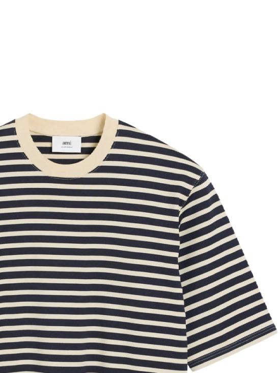 25SS 아미 반팔 티셔츠 UTS056JE01214330 NAVY BLUE WHITE CREME DOM - AMI
