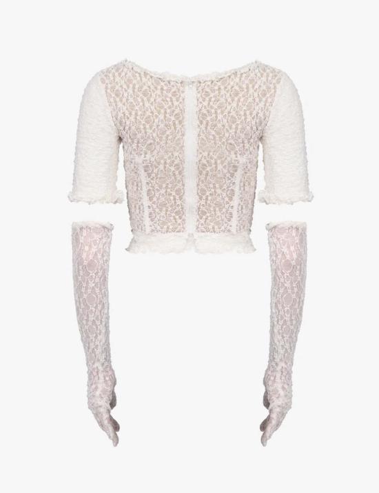  프리스카베라 긴팔 티셔츠 스트레치 레이스 코르셋 탑 화이트 - PRISCAVERA