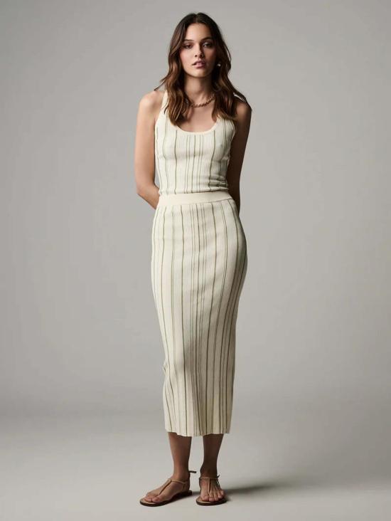  헤브론 롱 스커트 피오니 니트  아이보리 세이지