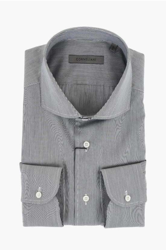  꼬르넬리아니 긴팔 셔츠 94P102 3981315 013 Black White