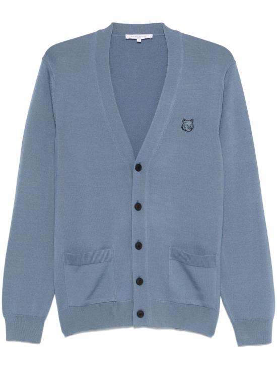 25SS 메종키츠네 볼드 폭스 헤드 패치 V넥 가디건 MM00509KT10360075 BRETON BLUE DOM