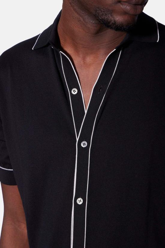  필리포 드 로렌티스 반팔 셔츠 필리포 드 라우렌티스 파인 코튼 반팔  미드나잇/화이트 - FILIPPO DE LAURENTIIS