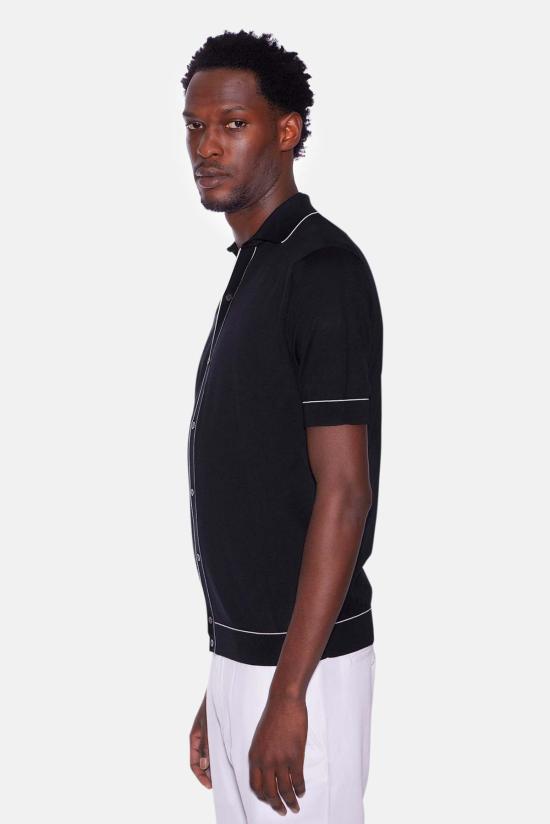  필리포 드 로렌티스 반팔 셔츠 필리포 드 라우렌티스 파인 코튼 반팔  미드나잇/화이트 - FILIPPO DE LAURENTIIS