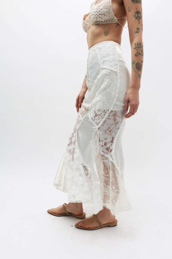  유한왕 롱 스커트 레이스 패치 머메이드 스커트 - YUHAN WANG