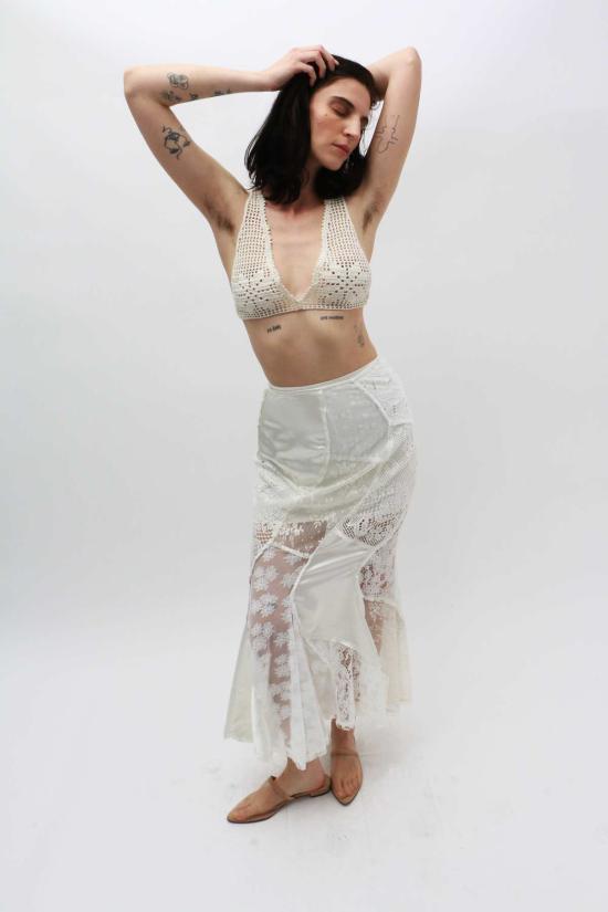  유한왕 롱 스커트 레이스 패치 머메이드 스커트 - YUHAN WANG