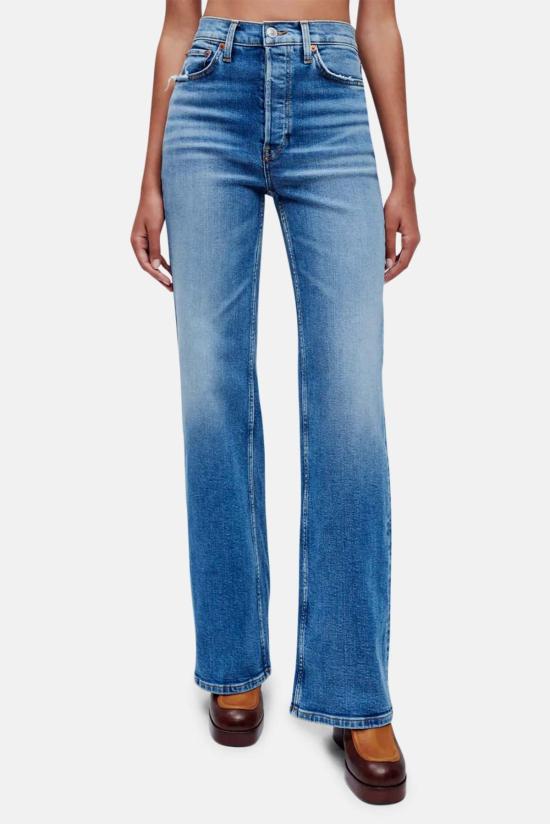  리던 데님 팬츠 Re/Done 70년대 울트라 하이라이즈 와이드 레그 인디고 스톰 - RE/DONE