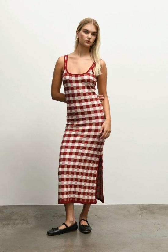  하우스오브써니 롱 원피스 하우스 오브 서니 더 피크닉 호크니 드레스 레드 체크 - HOUSE OF SUNNY
