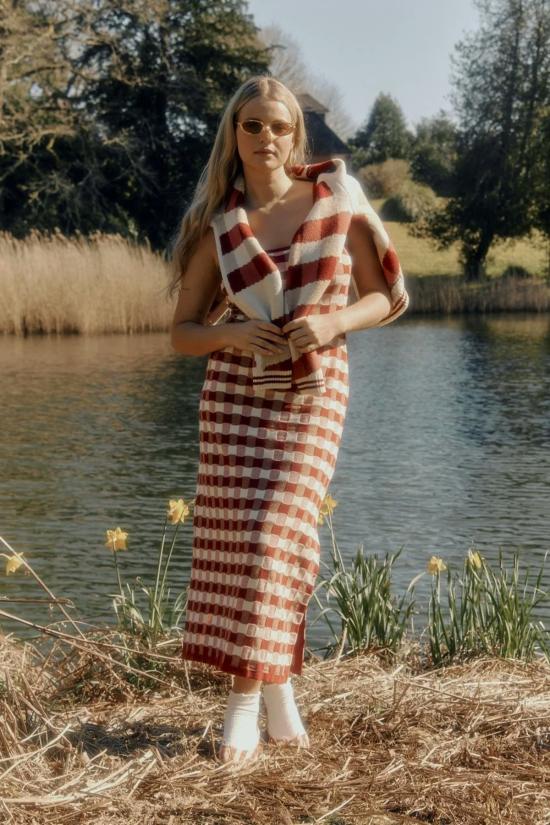  하우스오브써니 롱 원피스 하우스 오브 서니 더 피크닉 호크니 드레스 레드 체크 - HOUSE OF SUNNY