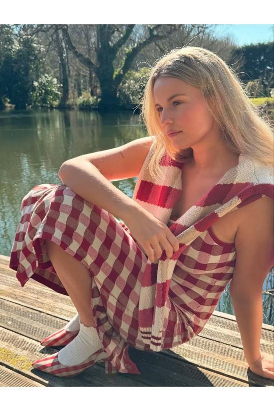  하우스오브써니 롱 원피스 하우스 오브 서니 더 피크닉 호크니 드레스 레드 체크 - HOUSE OF SUNNY