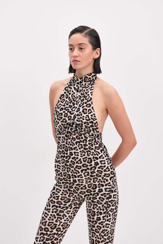  모노수트 바디수트 티셔츠 백리스 롱슬리브 터틀넥 바디수트 화이트 레오 - MONOSUIT