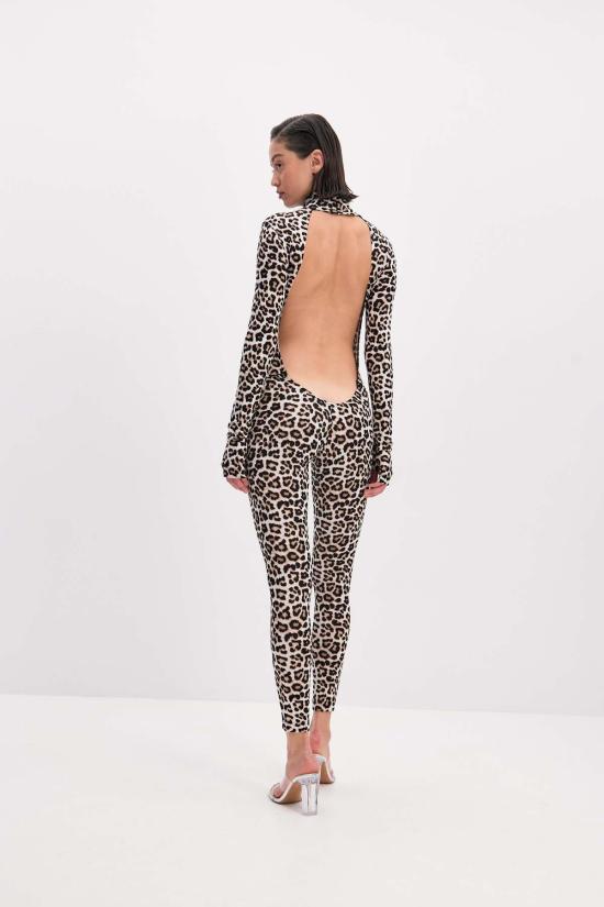  모노수트 바디수트 티셔츠 백리스 롱슬리브 터틀넥 바디수트 화이트 레오 - MONOSUIT