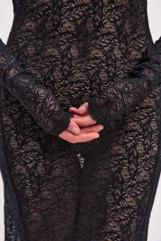  모노수트 롱 원피스 모노슈트 백리스 레이스 롱슬리브 터틀넥 드레스 블랙 - MONOSUIT