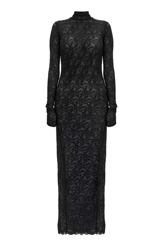  모노수트 롱 원피스 모노슈트 백리스 레이스 롱슬리브 터틀넥 드레스 블랙 - MONOSUIT