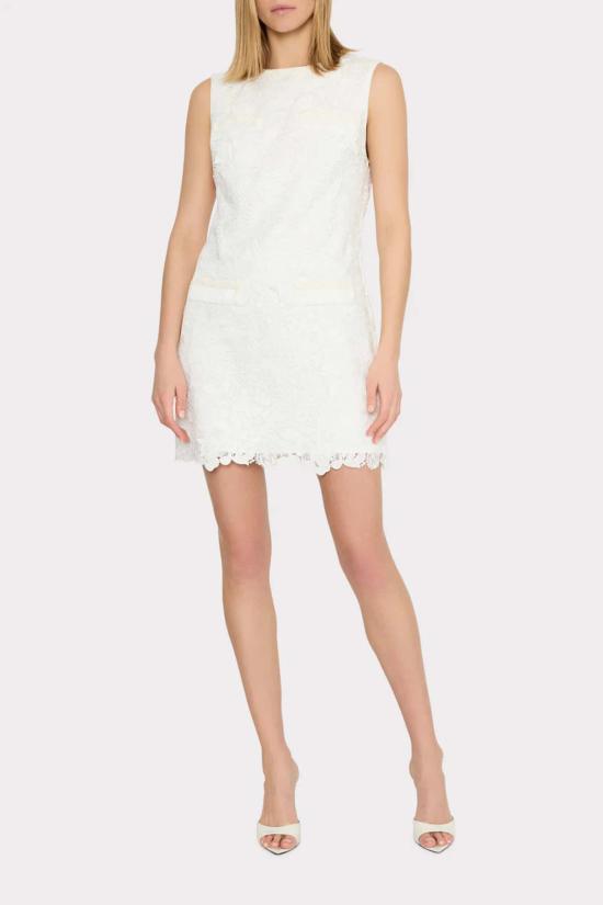  밀리 숏 원피스 3D 가든 레이스 슬리브리스 미니 드레스 화이트 - MILLY