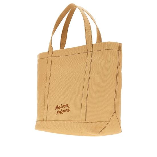  메종키츠네 토트백 메종 키츠네 라지 '폭스 헤드' 캔버스  맨 베이지 - MAISON KITSUNE