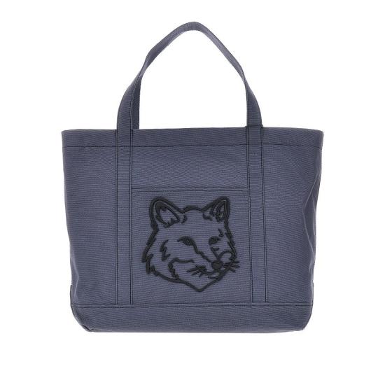  메종키츠네 토트백 메종 키츠네 라지 '폭스 헤드' 캔버스  맨 블루