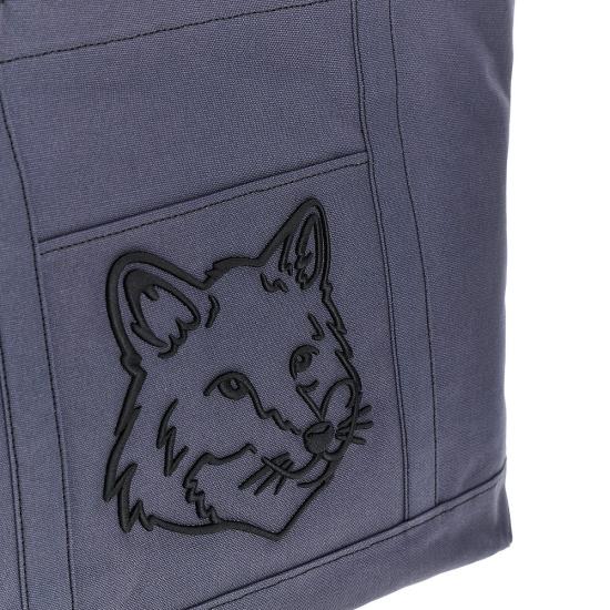  메종키츠네 토트백 메종 키츠네 라지 '폭스 헤드' 캔버스  맨 블루 - MAISON KITSUNE