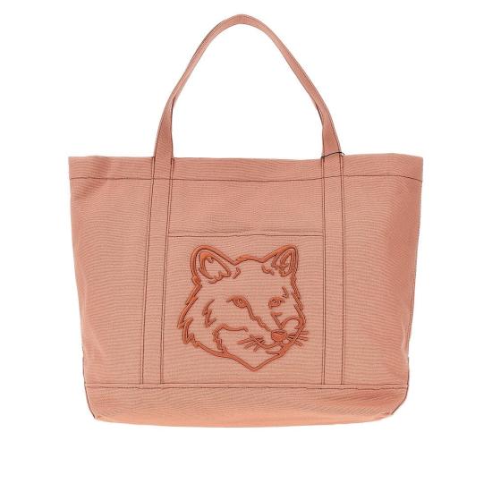  메종키츠네 토트백 메종 키츠네 라지 '폭스 헤드' 캔버스  맨 핑크