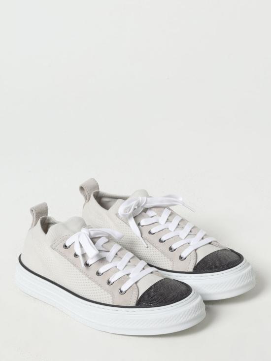 26SS 브루넬로 쿠치넬리 프레셔스 토 코튼 니트 & 스웨이드 스니커즈 MZ35G2650 C9588 White - BRUNELLO CUCINELLI