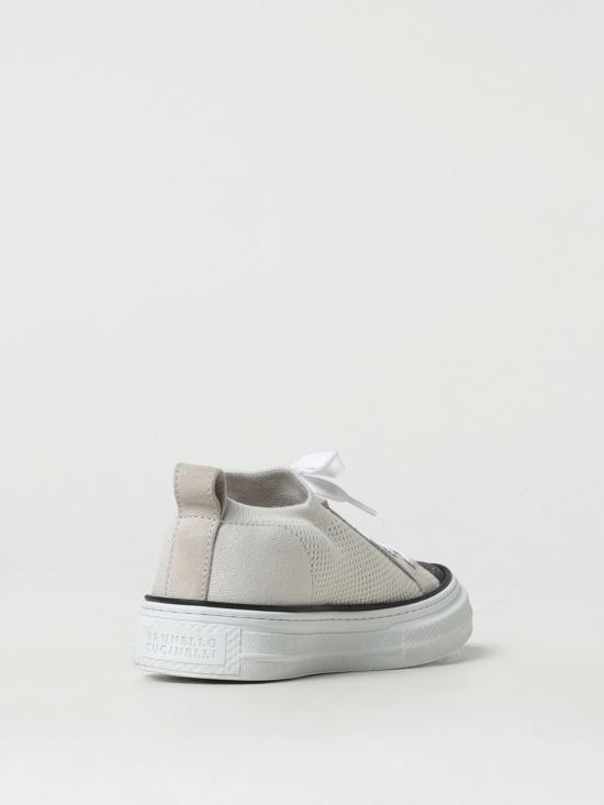 26SS 브루넬로 쿠치넬리 프레셔스 토 코튼 니트 & 스웨이드 스니커즈 MZ35G2650 C9588 White - BRUNELLO CUCINELLI