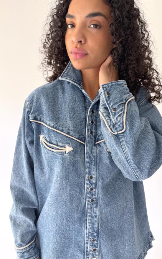  타나카 데님 셔츠 웨스턴 셔츠 빈티지 블루 - TANAKA