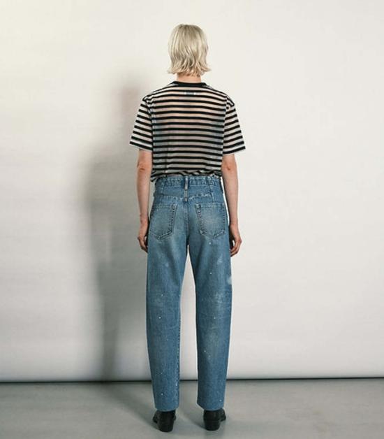  타나카 데님 팬츠 스트레이트 진 팬츠 블리치 블루 - TANAKA
