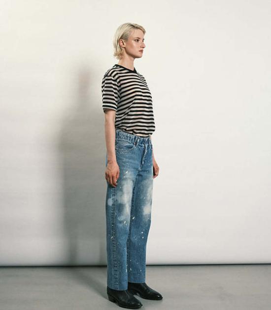  타나카 데님 팬츠 스트레이트 진 팬츠 블리치 블루 - TANAKA