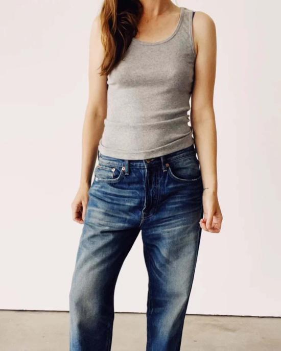 헤이갱 민소매 티셔츠 리브 탱크 헤더 그레이