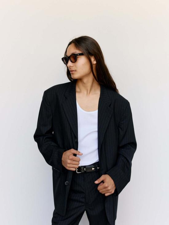  세컨드 레이어 수트 자켓 세컨드/레이어 바리오 블레이저 네이비 & 그레이 핀스트라이프