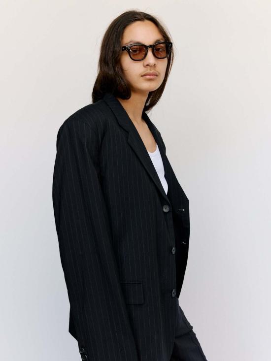  세컨드 레이어 수트 자켓 세컨드/레이어 바리오 블레이저 네이비 & 그레이 핀스트라이프 - SECOND/LAYER