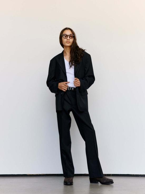  세컨드 레이어 수트 자켓 세컨드/레이어 바리오 블레이저 네이비 & 그레이 핀스트라이프 - SECOND/LAYER