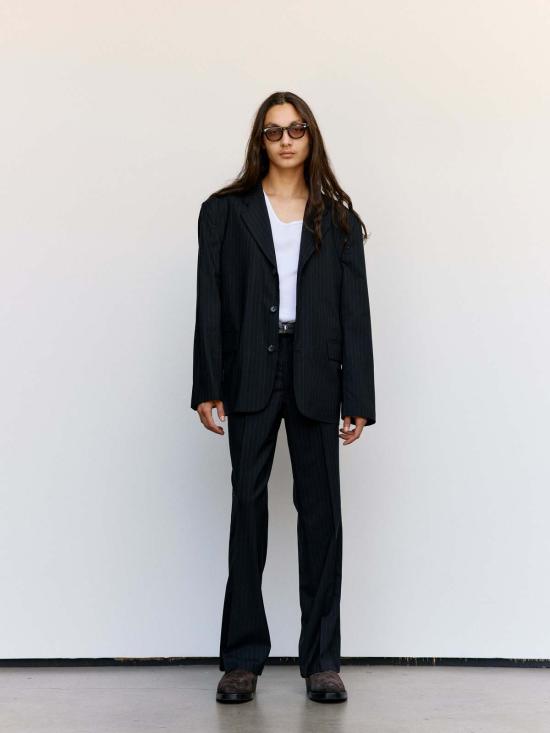  세컨드 레이어 수트 자켓 세컨드/레이어 바리오 블레이저 네이비 & 그레이 핀스트라이프 - SECOND/LAYER