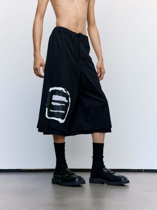  마르니 스트레이트 팬츠 Marni 블랙 프린트 인용구 코튼 3/4 팬츠 - MARNI