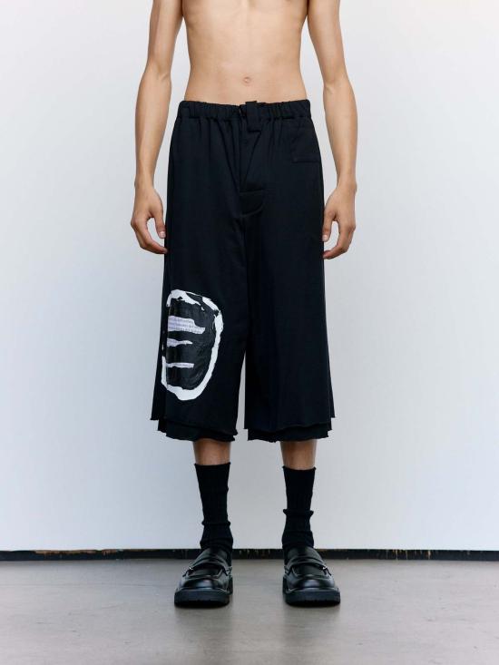  마르니 스트레이트 팬츠 Marni 블랙 프린트 인용구 코튼 3/4 팬츠 - MARNI