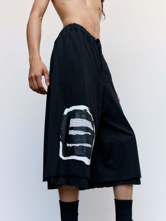  마르니 스트레이트 팬츠 Marni 블랙 프린트 인용구 코튼 3/4 팬츠