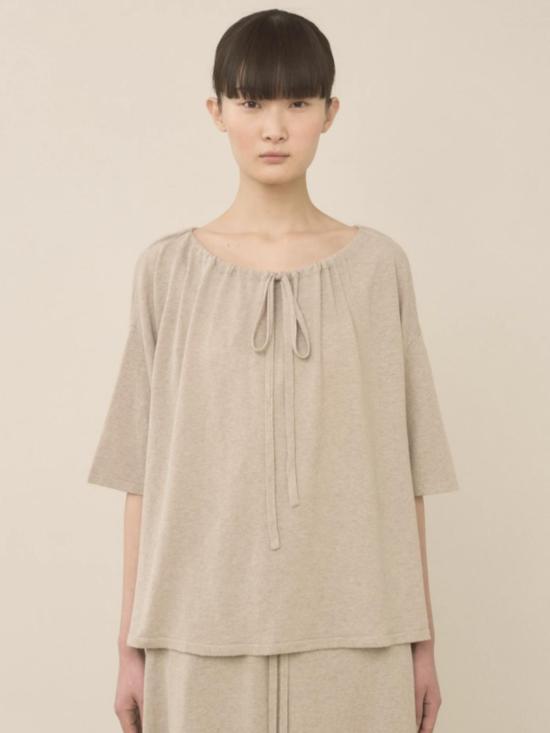  로렌 마누지안 반팔 티셔츠 게더 탑 시잘 - LAUREN MANOOGIAN