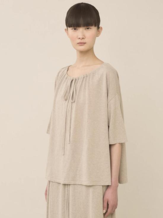  로렌 마누지안 반팔 티셔츠 게더 탑 시잘 - LAUREN MANOOGIAN